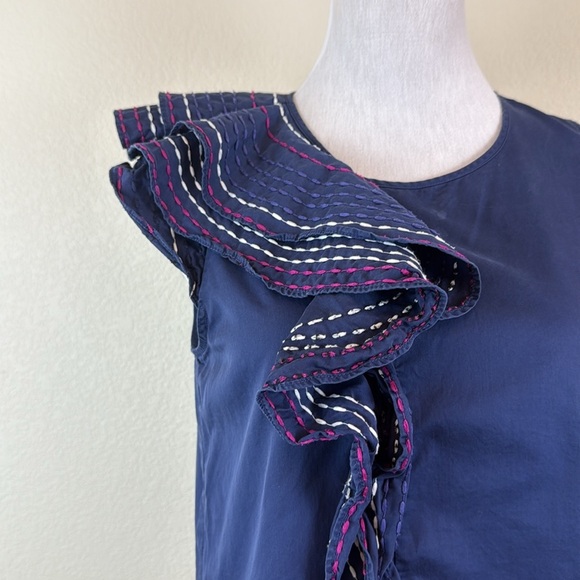 Parker Kaylee Navy Blue Ruffle Detail Women's Top Size Small - Picture 4 of 9